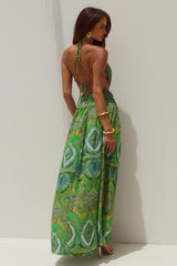 FONTANA DEEP PLUNGE MAXI DRESS - INDIANA GREEN