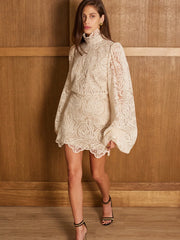 Lace Lantern Sleeve Two-Piece Set