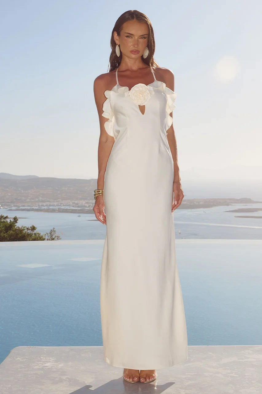 AVALEE FRILL TRIM MAXI DRESS - IVORY