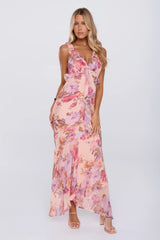 Sweet Escape Frill Floral High Low Maxi Dress Peach