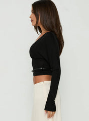 Vallentina V Neck Batwing Long Sleeve Top Black