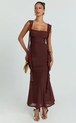 Ruffle Strap Dress in Chocolate