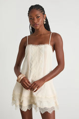 Sahima Cream Lace Tiered Mini Dress