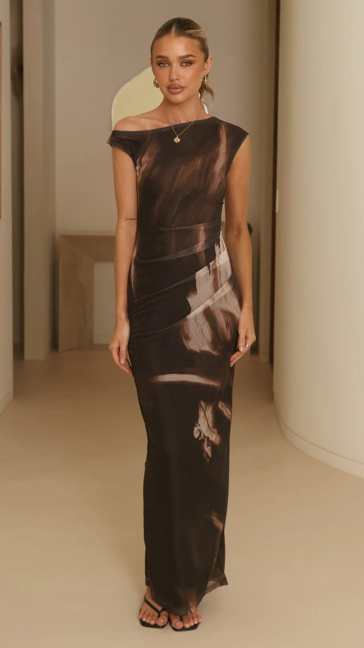 Lilah Sheer Maxi Dress - Cocoa Ochre