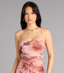 Sweet Flirt Floral Mesh Ruffle Midi Dress